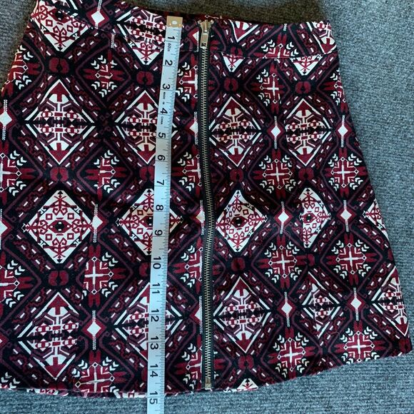 H&M Flare Mini Skirt Pattern Denim With Front Zipper Women 2 Lined - Picture 14 of 15